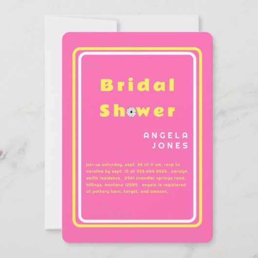 Retro Hot Roze/Gele Daisies Vrijgezellenfeest Invi Kaart (Voorkant)