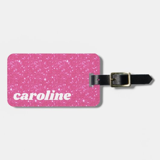 Retro Hot Roze Glitter Sparkle Y2K Gepersonaliseer Bagagelabel (Voorkant horizontaal)