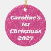 Retro Hot Roze Glitter Sparkle Y2K Gepersonaliseer Keramisch Ornament (Voorkant)