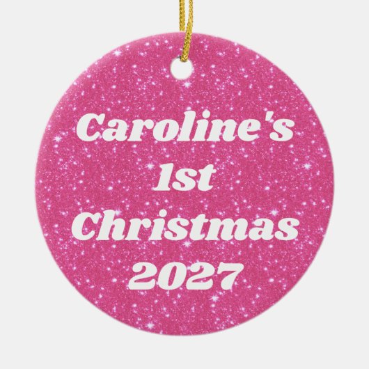 Retro Hot Roze Glitter Sparkle Y2K Gepersonaliseer Keramisch Ornament (Voorkant)