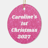 Retro Hot Roze Glitter Sparkle Y2K Gepersonaliseer Keramisch Ornament (Links)