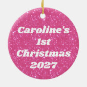 Retro Hot Roze Glitter Sparkle Y2K Gepersonaliseer Keramisch Ornament (Achterkant)