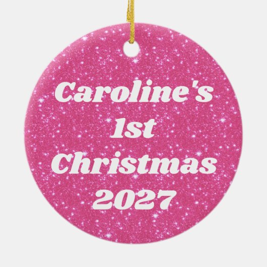 Retro Hot Roze Glitter Sparkle Y2K Gepersonaliseer Keramisch Ornament (Achterkant)