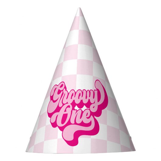 Retro Hot Roze Groovy Eén Check Feesthoedjes (Voorkant)