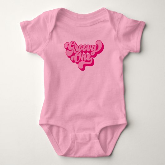 Retro Hot Roze Groovy Eén Romper (Voorkant)