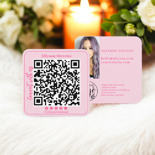 Retro Hot roze Social Media QR Code Foto Logo Vierkante Visitekaartje