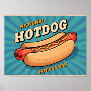 Retro Hotdog Illustratie voor Nationale Hotdog Dag Poster
