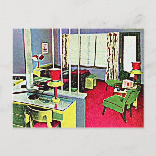 Retro Hotel Room Briefkaart (Voorkant)