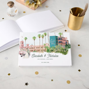 Retro Hotel Waterverf Locatie Illustratie Bruiloft Gastenboek
