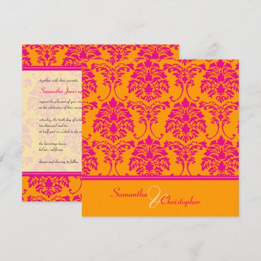 Retro hotroze demask bruiloft kaart (Voorkant / Achterkant)