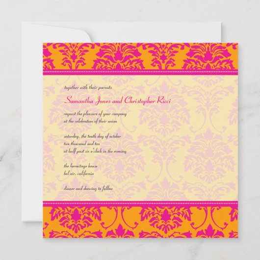 Retro hotroze demask bruiloft kaart (Achterkant)