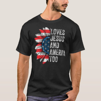 Retro houdt van Jesus en Amerika te Christelijk US T-shirt