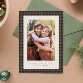 Retro houndstooth geruite klassieke kerstfoto feestdagenkaart