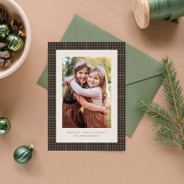 Retro houndstooth geruite klassieke kerstfoto feestdagenkaart