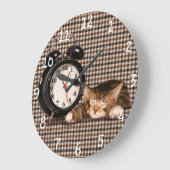 Retro houndstooth kitten grote klok (Hoek)