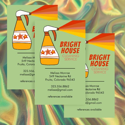 Retro House Cleaning Service Spray Bottle Colorful Visitekaartje