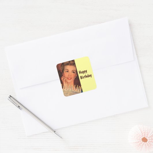 Retro Houseechtgenote Birthday Vierkante Sticker (Envelop)
