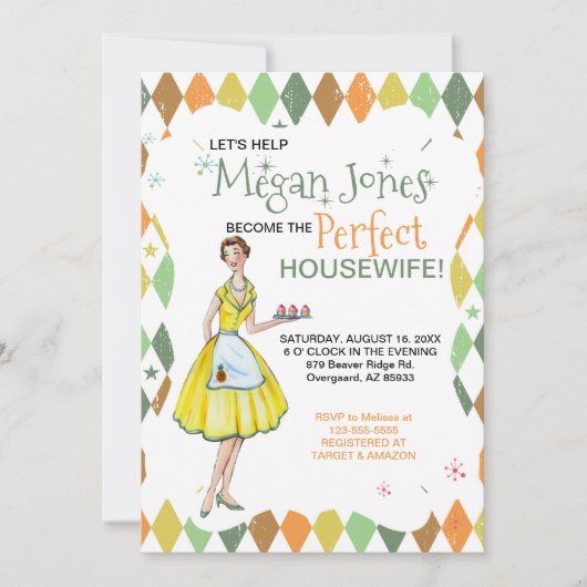 Retro Houseechtgenote Bridal Shower Kaart (Voorkant)