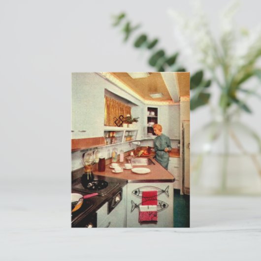 Retro Houseechtgenote in Kitchen Briefkaart (Staand voorkant)