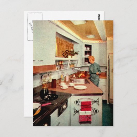Retro Houseechtgenote in Kitchen Briefkaart (Voorkant / Achterkant)