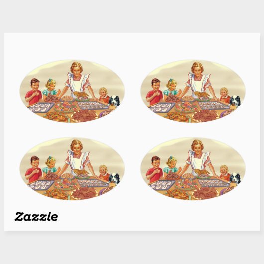 Retro Houseechtgenote Ovale Sticker (Vel)