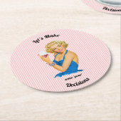 Retro Housevrouw Wine Pink Stripe Ronde Kartonnen Onderzetter (Gebogen)