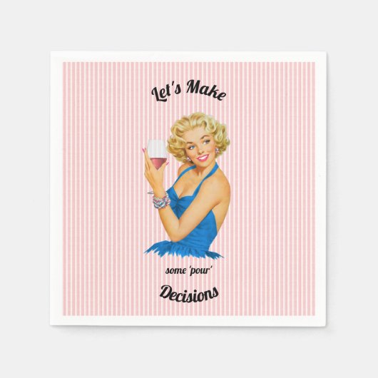 Retro Housevrouw Wine Pink Stripe Servet (Voorkant)