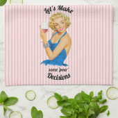 Retro Housevrouw Wine Pink Stripe Theedoek (Gevouwen)
