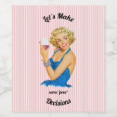 Retro Housevrouw Wine Pink Stripe Wijn Etiket (Enkel label)