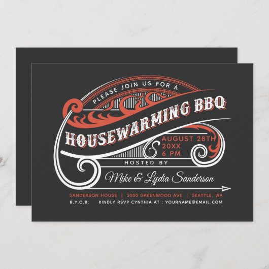 Retro Housewarming BBQ-uitnodigingen Kaart (Voorkant / Achterkant)