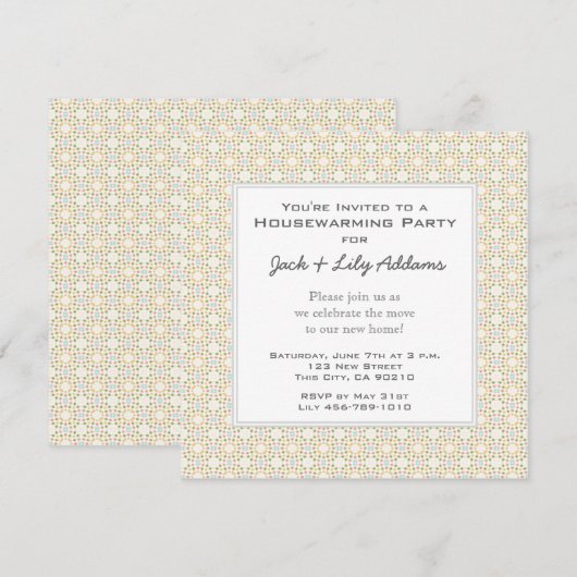 Retro Housewarming Invitation - Gold Kaart (Voorkant / Achterkant)