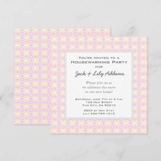 Retro Housewarming Invitation - Roze & Geel Kaart (Voorkant / Achterkant)