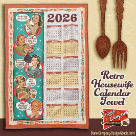 Retro Housewife Calendar Towel 2026 Theedoek