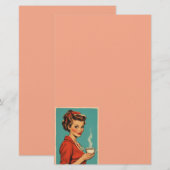 Retro housewife coffee pink stationery briefpapier (Voorkant / Achterkant)