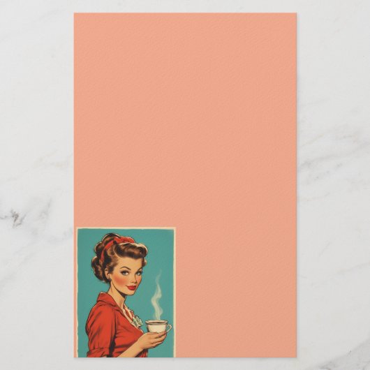Retro housewife coffee pink stationery briefpapier (Voorkant)