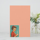 Retro housewife coffee pink stationery briefpapier (Staand voorkant)