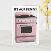 RETRO HOUSEWIFE PINK OVEN BIRTHDAY KAART (Gele Bloem)