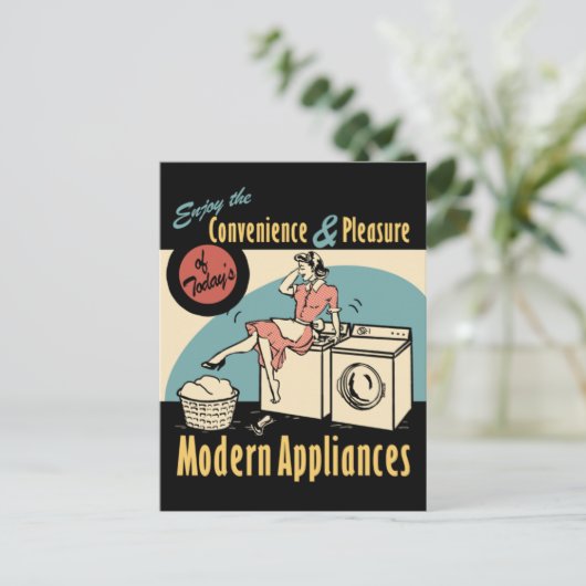 Retro Housewife Washer Dryer Briefkaart (Staand voorkant)
