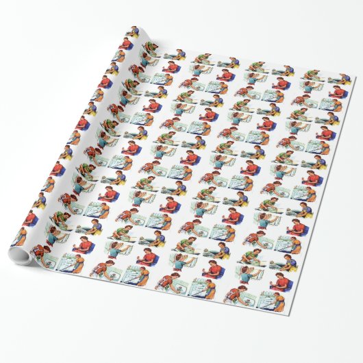 Retro Housewives Chores Cadeaupapier (Uitgerold)