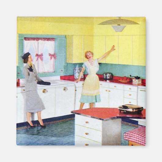 Retro Housewives in Kitchen Magneet (Voorkant)