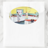 Retro Housewives in Kitchen Ovale Sticker (Tas)
