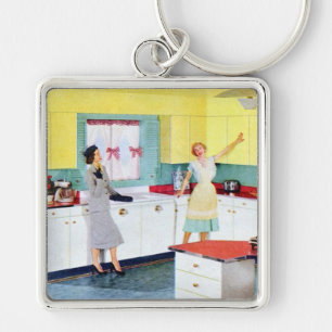 Retro Housewives in Kitchen Sleutelhanger