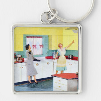 Retro Housewives in Kitchen Sleutelhanger