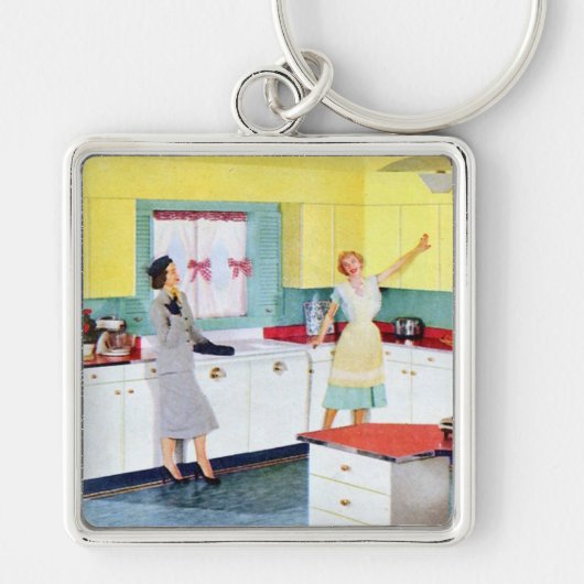 Retro Housewives in Kitchen Sleutelhanger (Voorkant)