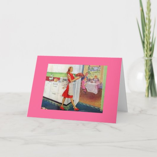 Retro Housewoman over Thanksgiving Feestdagen Kaart (Voorkant)