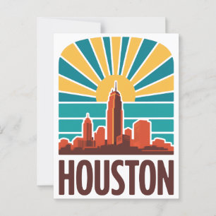 Retro Houston Skyline Sunset Graphic Briefkaart
