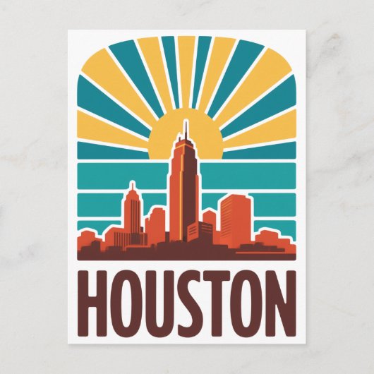 Retro Houston Skyline Sunset Graphic Briefkaart (Voorkant)
