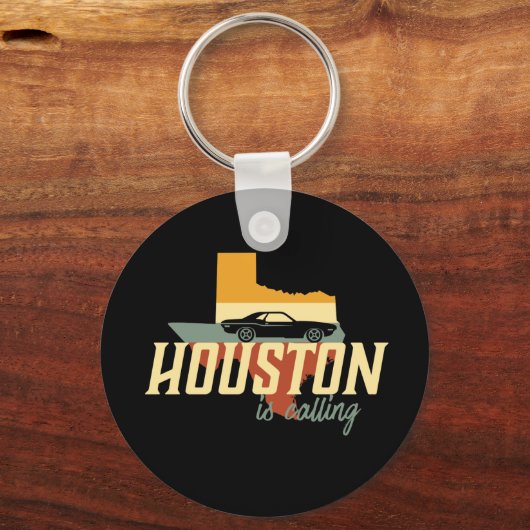 Retro Houston Texas City Map Sleutelhanger (Voorkant)