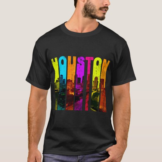 Retro Houston Texas CityScape Skyline T-shirt (Voorkant)