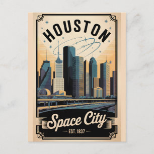 Retro Houston Texas Space City Reisposter Briefkaart
